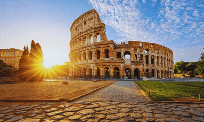 "Tourist attractions in Rome: Colosseum at sunrise" 