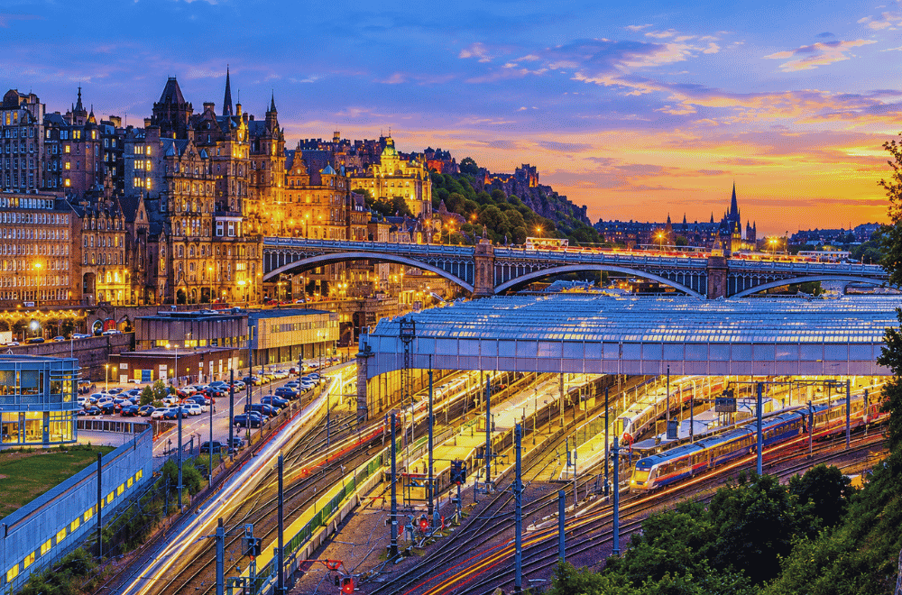 "Edinburgh Waverley Station near Apex Waterloo Place Hotel"