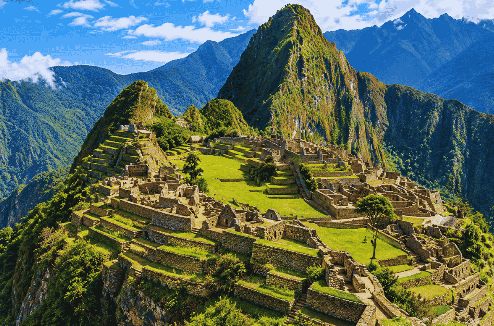 “Machu Picchu Inca terraces and Huayna Picchu”