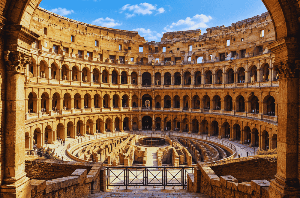 “Colosseum Rome arches and arena interior”