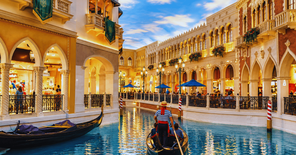 "The Venetian Las Vegas indoor canal with gondola" 